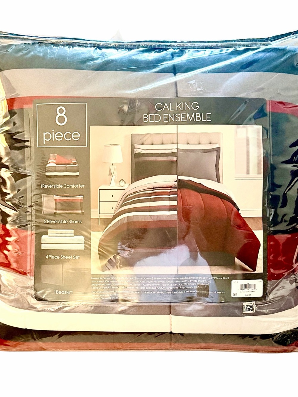 Macys Austin Stripe/ Solid Reversable King Size Comforter Set NWT
